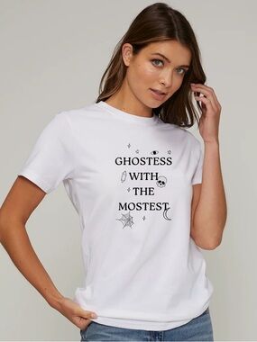 Wildfox White Organic Cotton Graphic Tee "Ghostess With The Mostest"